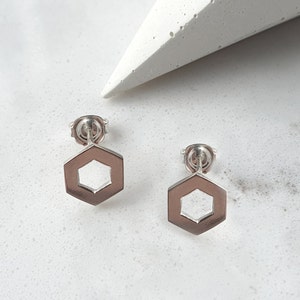 Open Hexagon Studs Sterling Silver | Hexagonal Shape Jewellery | Geometric Earrings | Handmade Silver Earrings | Unique gift | Minimal Studs