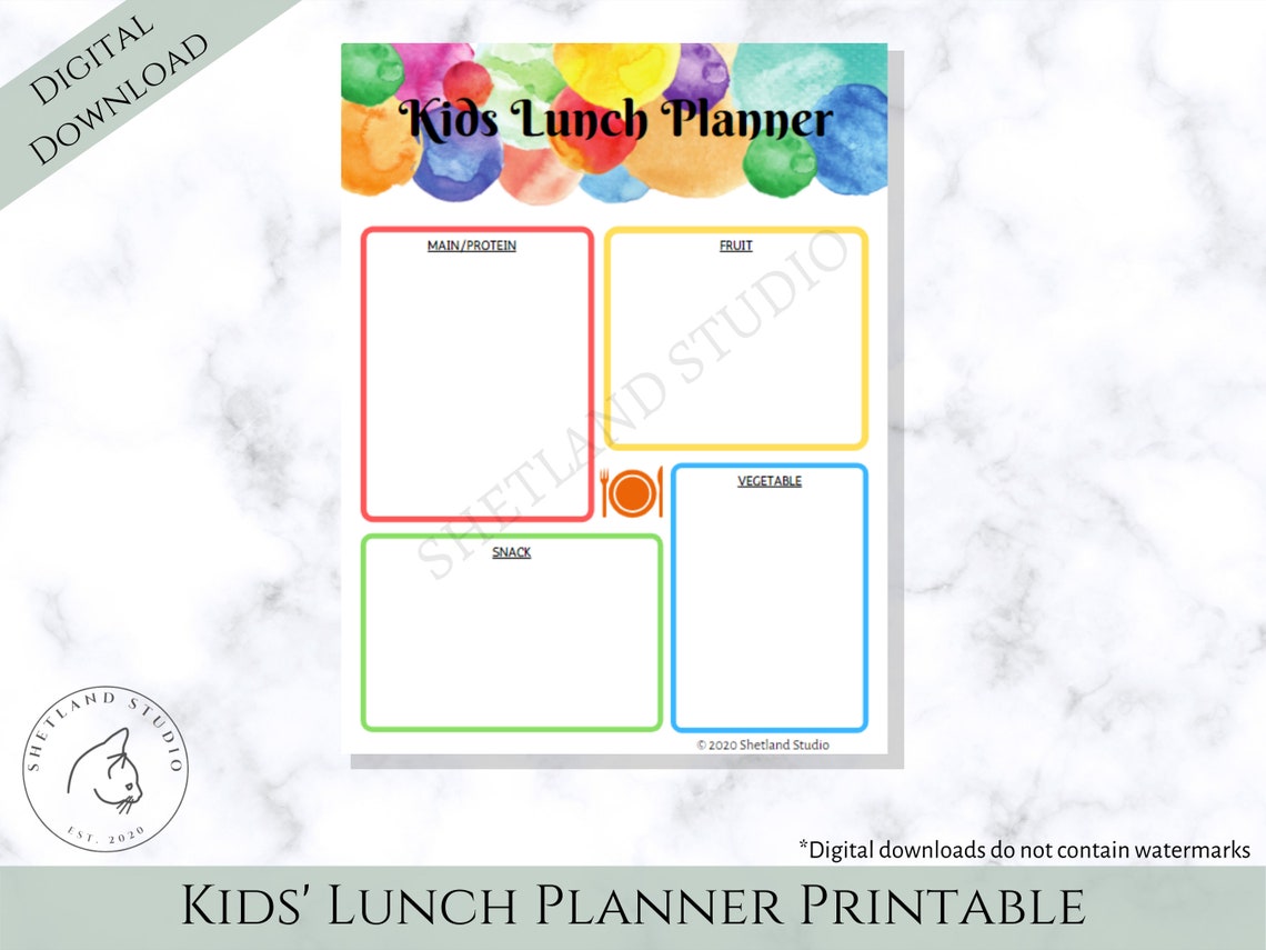 Kids Lunch Planner Printable-meal Planning-school Lunches-lunch Menu ...