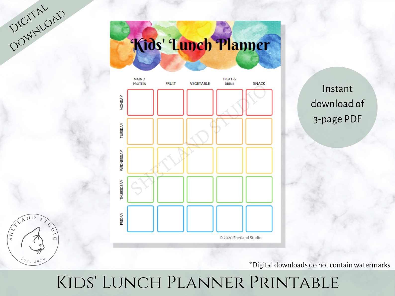 Kids Lunch Planner Printable-meal Planning-school Lunches-lunch Menu ...