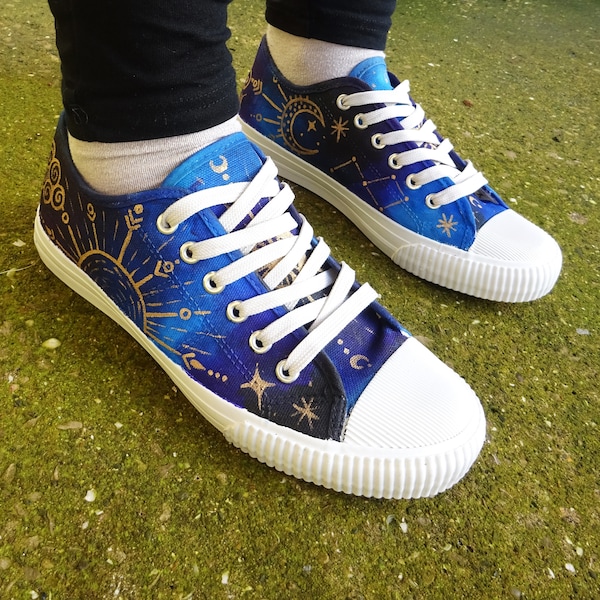 Star and Moon Galaxy Astronomy Hand Painted Canvas Shoes