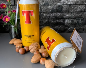 Tennents Lager Candle -Hand Poured, Vegan Friendly, Sustainable, & Cruelty Free.