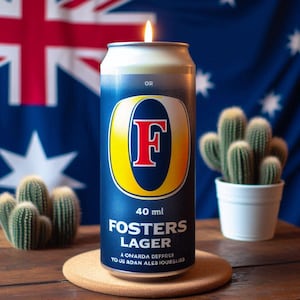 Fosters Lager Can Candle -Hand Poured, Vegan Friendly, Sustainable, & Cruelty Free.