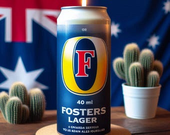 Fosters Lager Can Candle -Hand Poured, Vegan Friendly, Sustainable, & Cruelty Free.