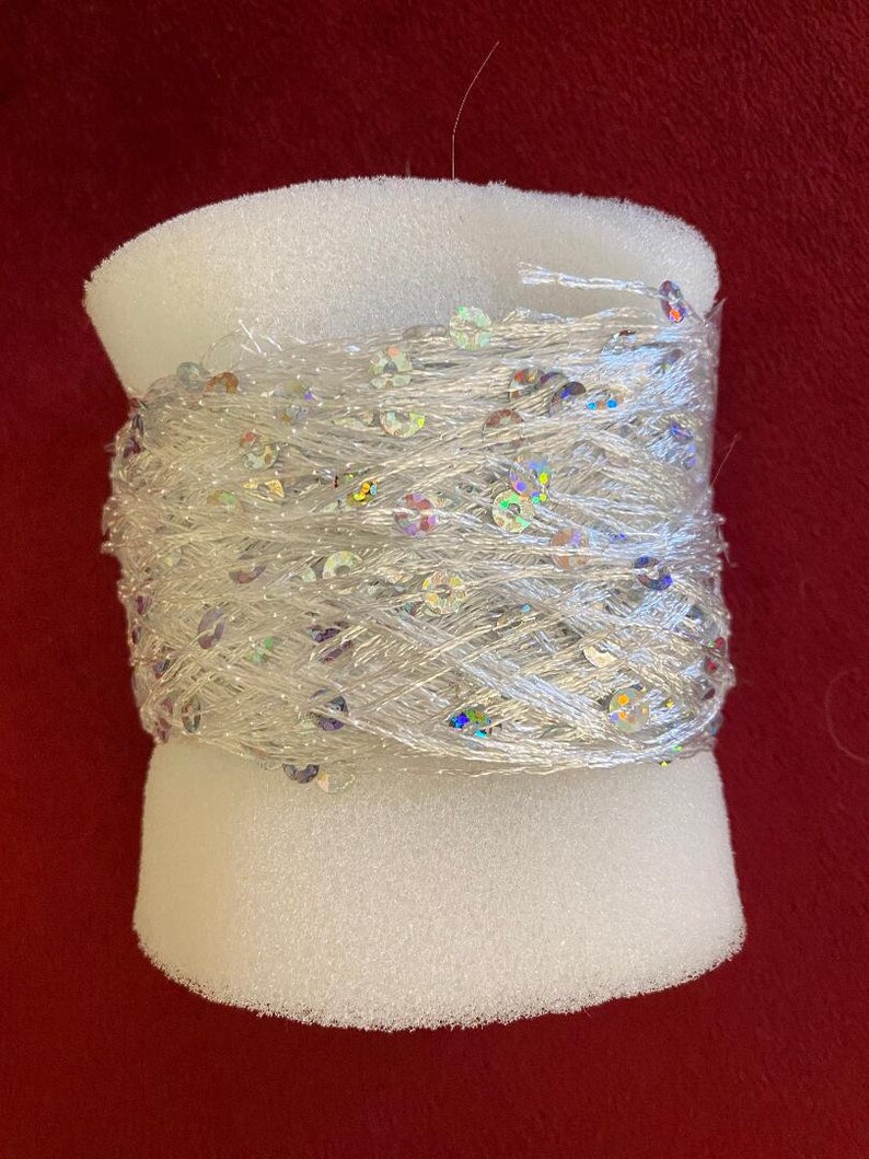 Silver 5mm Holographic Sequins on White Polyester Yarn 70 Etsy