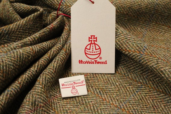 Harris Tweed Fabric by Metre - Green Herringbone Fern Suitable for