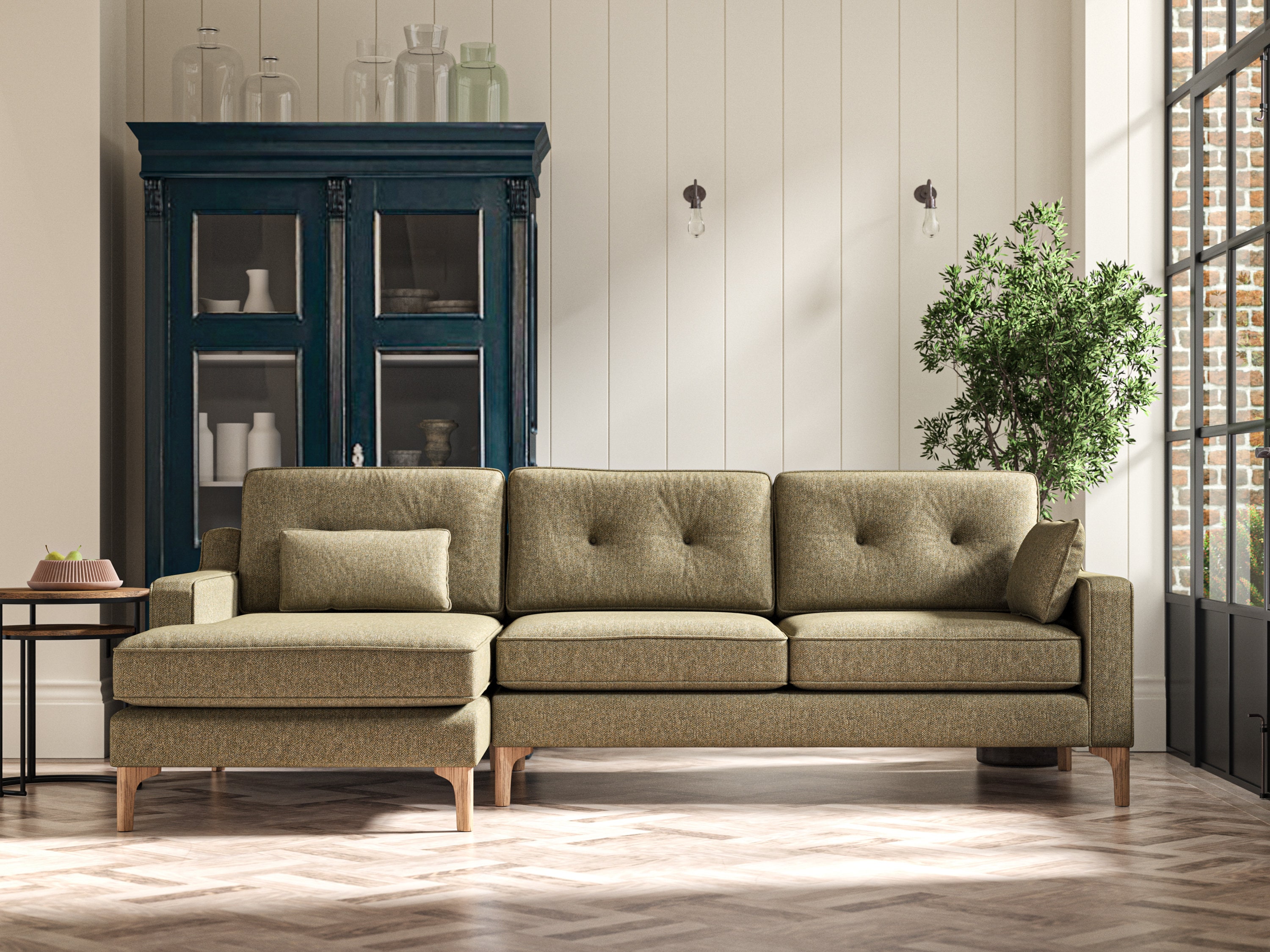 Hug Modular Sofa in Harris Tweed Barleycorn Sage Green Chaise