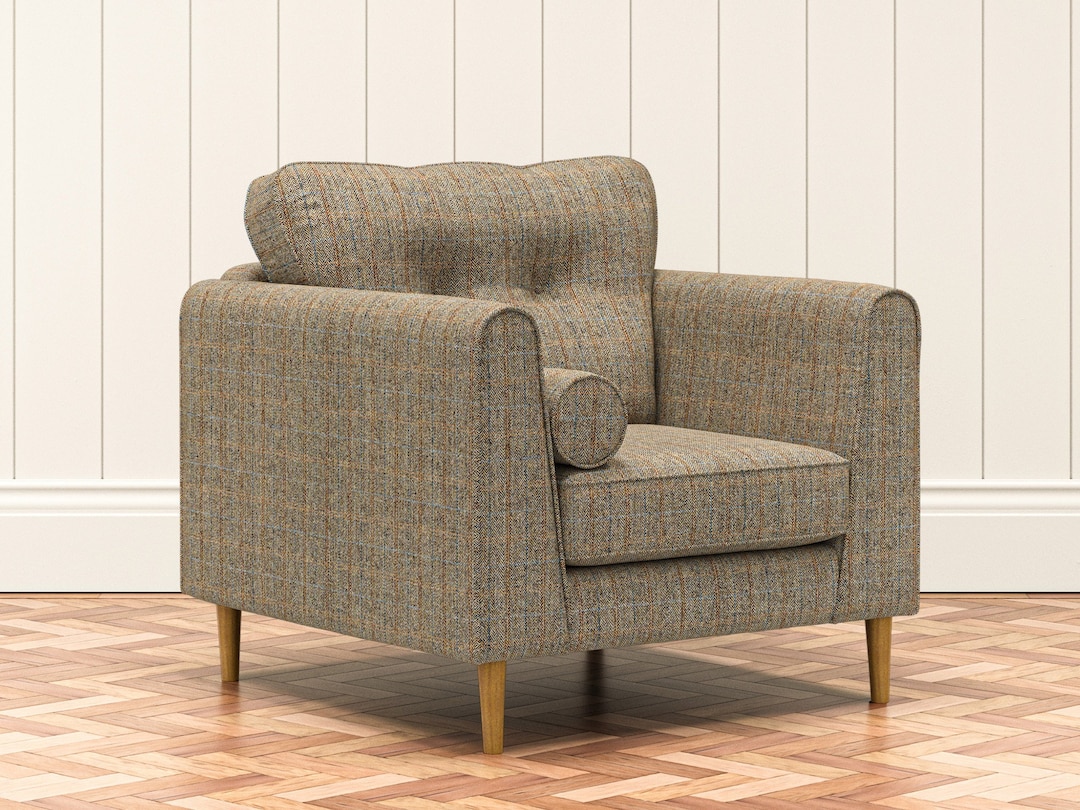 Brown Harris Tweed Madison Chair, Herringbone Material With an ...