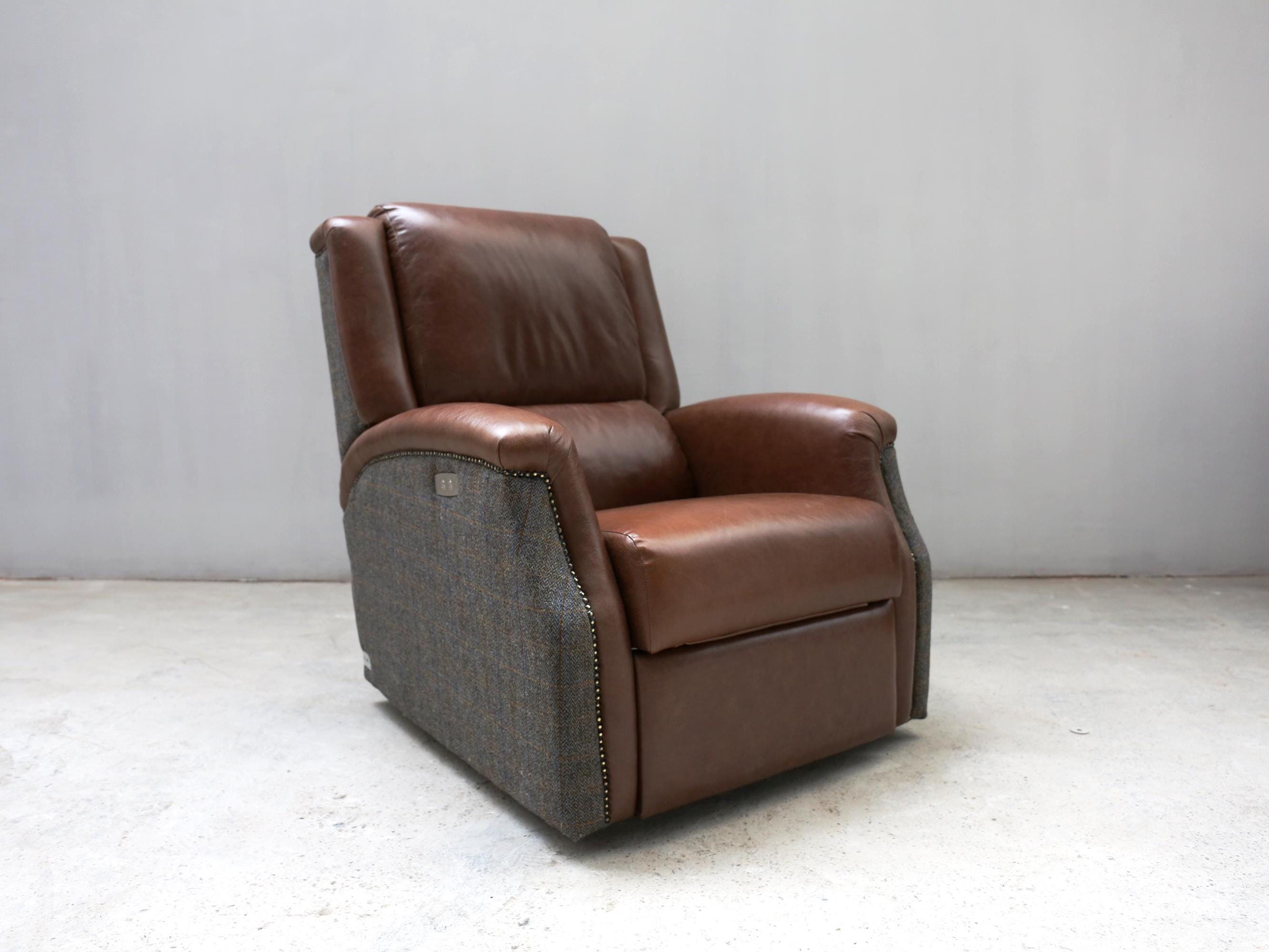 Harris Tweed Recliner Armchair, Herringbone Harris Tweed With