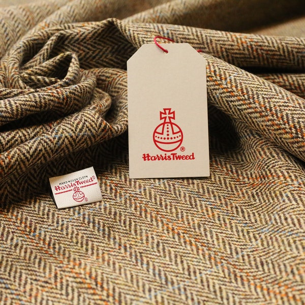 Authentic Harris Tweed Brown Fabric by Metre, Herringbone material suitable for upholstery, curtains and craft work Various sizes, Labels