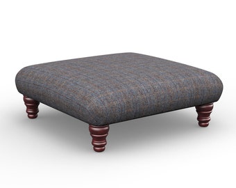 Harris Tweed Footstool in Herringbone Charcoal (100% Wool) in