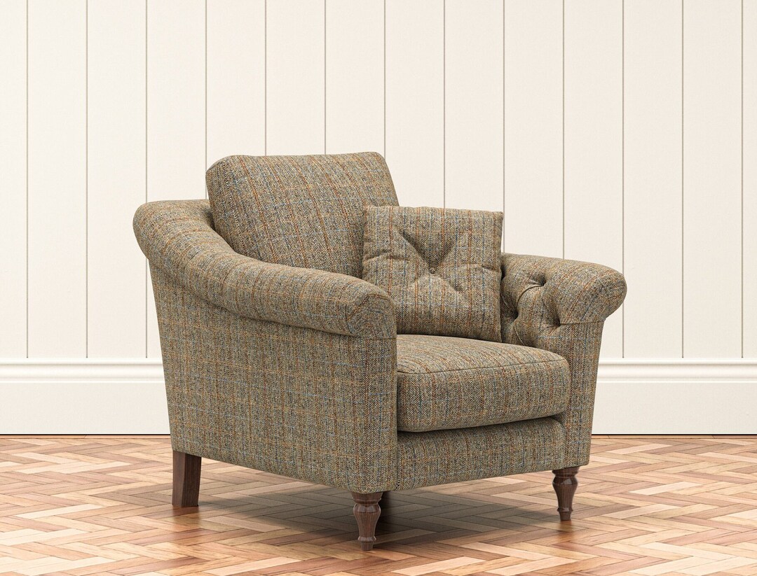 Brown Harris Tweed Dalton Chair, Herringbone Material With an Authentic ...