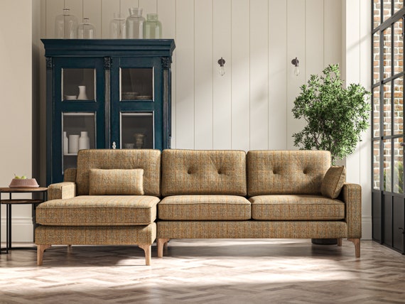 Hug Medium Sofa in Harris Tweed Herringbone Moss Beige Etsy UK