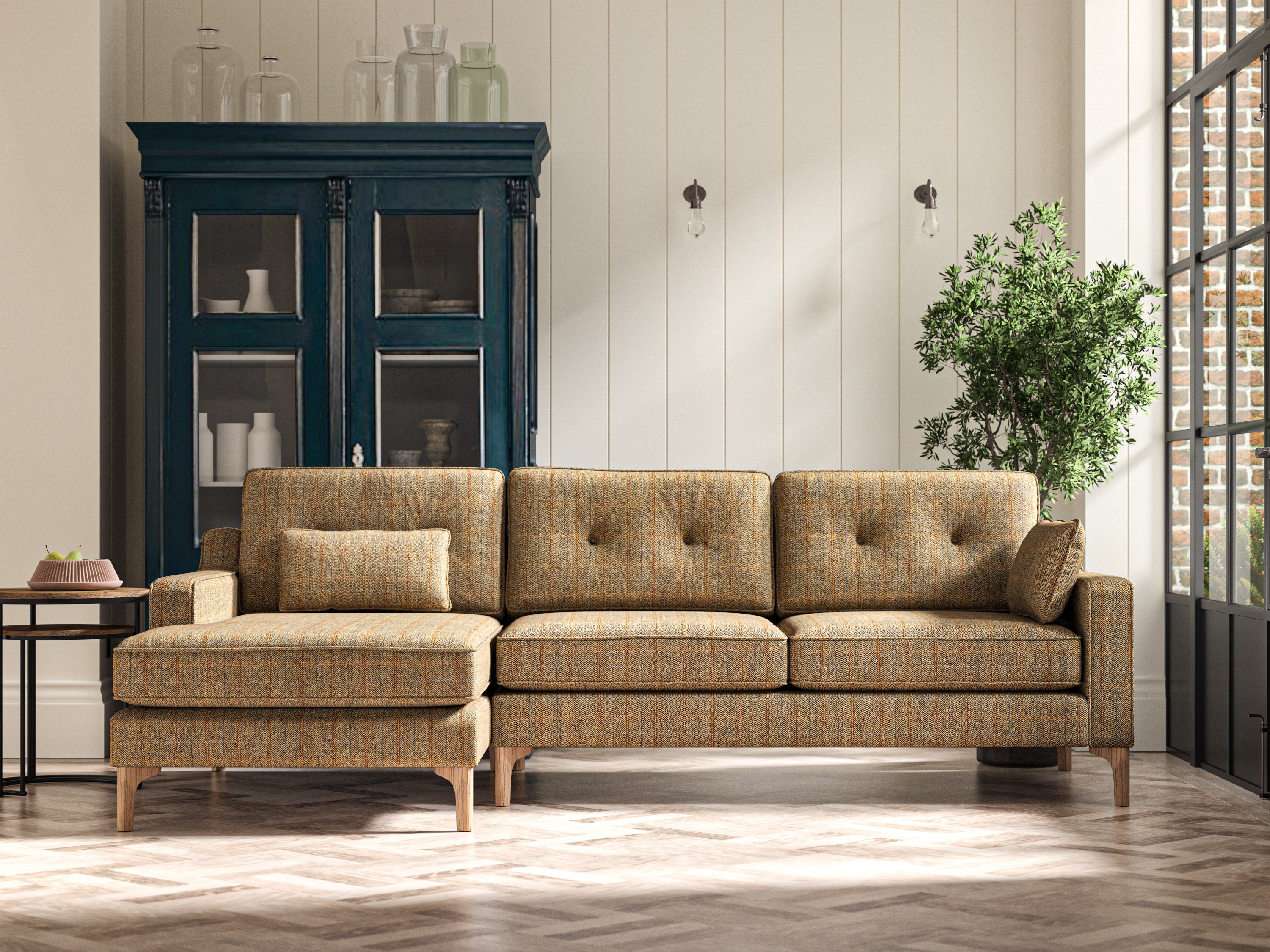 Hug Medium Sofa in Harris Tweed Herringbone Moss - Beige - Etsy
