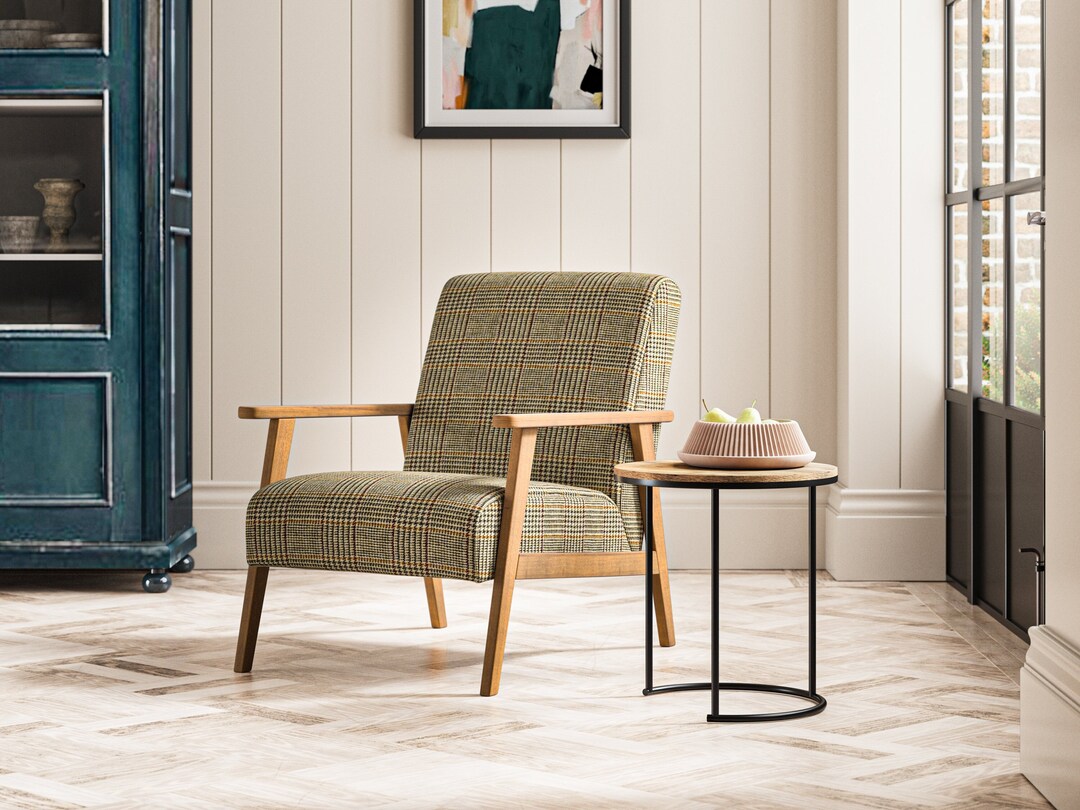 Brown Harris Tweed Joran Scandi Chair, Herringbone Material With an ...