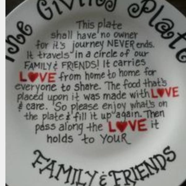 Giving Plate 10.5” ceramic plate white in color. (Dinner size) Writing color is black,the word love is red. Back says Hand wash ONLY, 2024