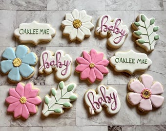 Floral baby shower decorated cookie dozen