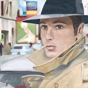 Portrait of Alain Delon in Le Samourai ~ Vintage 1960s Paris, Classic/Neo Noir cinema, Retro Art Print; Stylish Wall Decor; Gift Idea