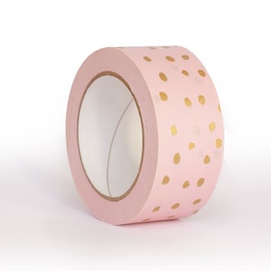 Packing Tape, Pink tape with gold polka, Packaging tape, Polka dot, Recycled materials, Sealing tape, Mailing, Postal