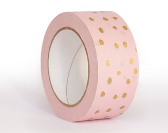 Packing Tape, Pink tape with gold polka, Packaging tape, Polka dot, Recycled materials, Sealing tape, Mailing, Postal