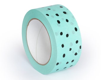 Packing Tape , Printed black polka dot tape on mint ,white tape,packaging,pattern,designer tape, sticky tape,tape,designer,box tape