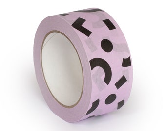 Paper Tape - Mauve tape and black shapes, Packaging tape, Paper, Parcel tape, Boxes, Labels, Recycled