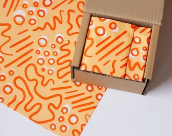 Tissue Paper - 50 x Orange doodles tissue paper, packaging, Packplan, eco, green