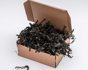Shredded Paper Luxury 1kg Black Packaging for gift boxes, ZigZag Mailer filling, Hamper filler, Crinkle paper 4mm.