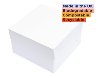 Cake boxes with lids, 8", 10", 12", 14", 16", 18 & 20", Made in the UK, BRC supplier, Compostable, Recyclable, Biodegradable, Food safe