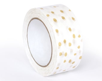 Printed Tape - gold polka dot,white tape,packaging,pattern,designer tape, sticky tape,tape,designer,box tape,sealing tape,cool