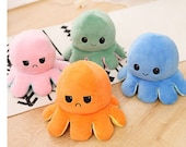 Plush Toy Octopus Reversible Cute Flip Soft Toy Gift Happy Sad Pink Blue Mood Teddy