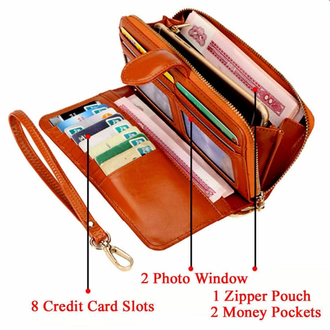Women Purse Wallet Leather Long Zip Purse Card Holder Case Phone Clutch
