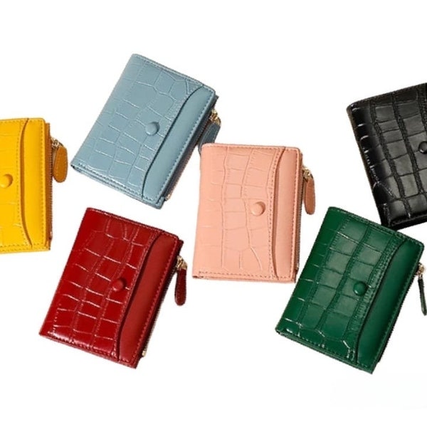 Women Leather Wallet Purse Stone Pattern Comfortable Wallet Bifold With Zipper Coin Pouch Vintage Style