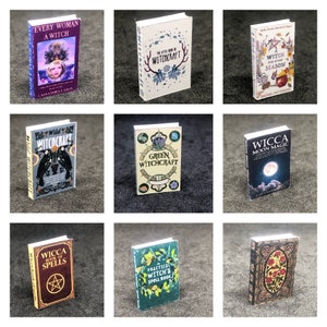 1:6 1/12 scale miniature wicca witch theme books, choice of titles and sizes handmade miniatures that open