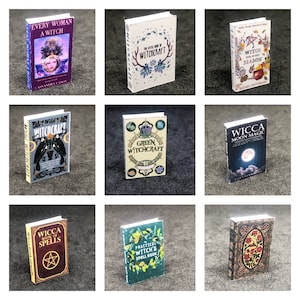 livros em miniatura artesanais 1:6 escala 1/12 livros temáticos de bruxa wicca, escolha de títulos e tamanhos mini livros que abrem