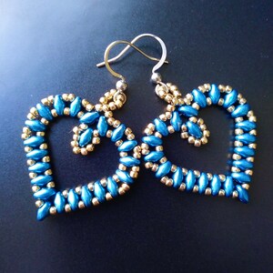 Metallic Nebulas Blue Big Heart dangle earrings, Great for Valentine’s Day Gift