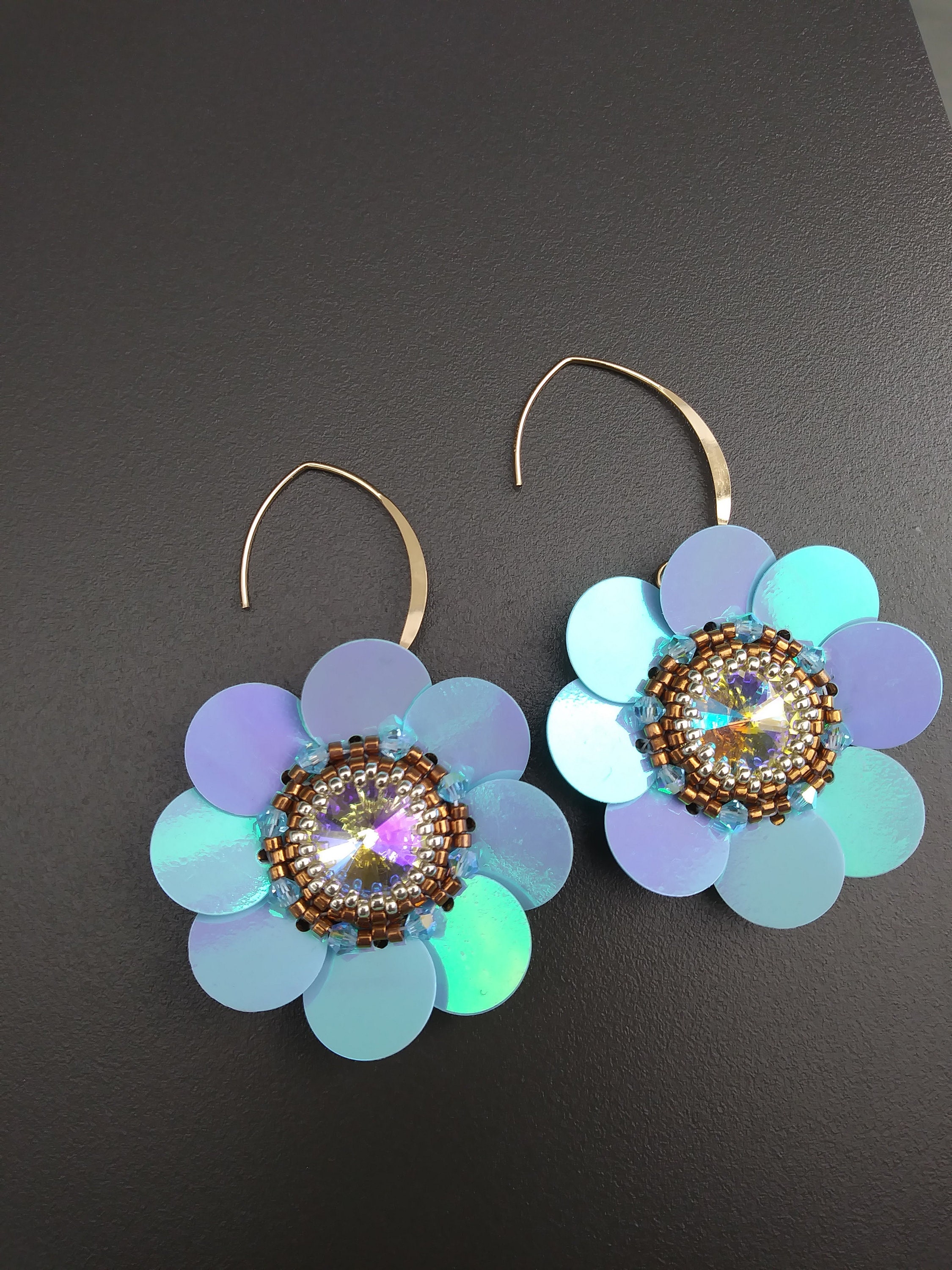 Sequins Flower earrings Crystal and Sequins beaded earrings Etsy