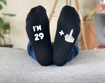 30th Birthday Gift - Funny thirtieth Gift - I'm 29 + 1 middle finger! Rude ANY AGE, 40th, 50th, 60th Personalised gift Socks