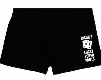 Personalised Lucky Poker Pants / Boxer Shorts - Vegas Gambling - Uncle - Dad - Grandad - Brother - Any Text / Name - Custom - Black Socks