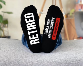 Retirement Gift Socks Gift Socks Funny Socks - RETIRED under new management SEE SPOUSE for Details