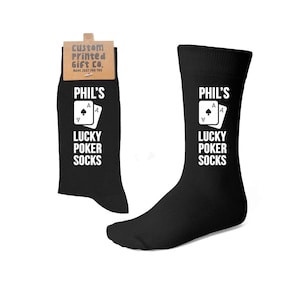 Personalisierte Lucky Poker Socken - Vegas Glücksspiel - Onkel - Papa - Opa - Bruder - Jeder Text / Name - Custom - Schwarze Socken