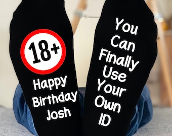Personalised 18th Birthday Gift Socks You can finally use your own ID  - Funny 18th Birthday Present