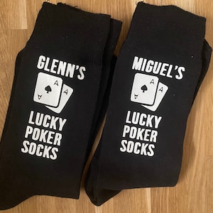 Personalised Lucky Poker Socks - Vegas Gambling - Uncle - Dad - Grandad - Brother - Any Text / Name - Custom - Black Socks