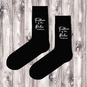 Personalised wedding socks father of the bride, father of the groom Any Text / Role / Name / Date Custom Black Socks image 1