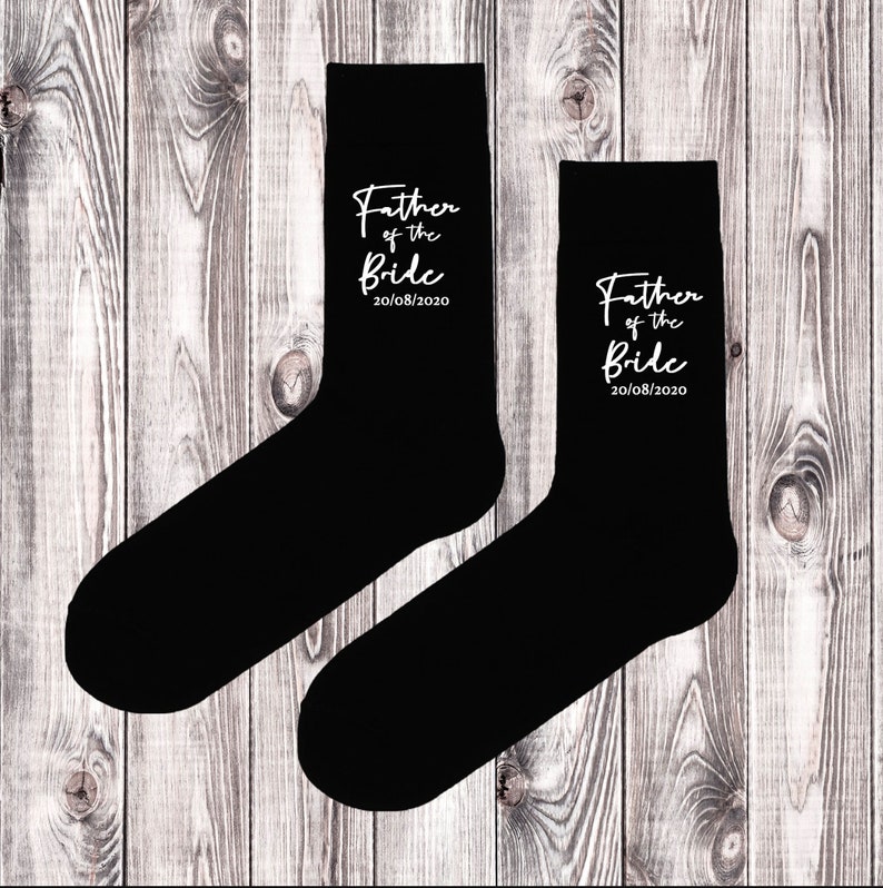 Personalised wedding socks father of the bride, father of the groom Any Text / Role / Name / Date Custom Black Socks image 1