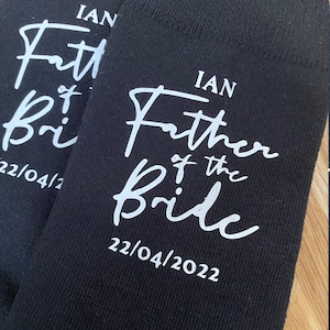 Personalised wedding socks father of the bride, father of the groom Any Text / Role / Name / Date Custom Black Socks image 5