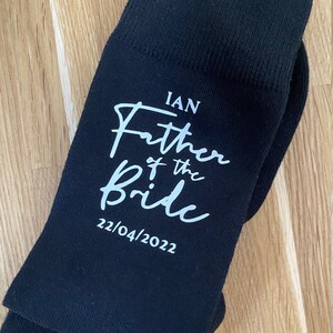 Personalised wedding socks father of the bride, father of the groom Any Text / Role / Name / Date Custom Black Socks image 3