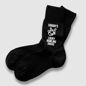 Lucky Bowling Socks - Personalised - Ten Pin Bowling / Bowling / Sport - Uncle - Dad - Grandad - Any Text / Name - Custom - Black Socks