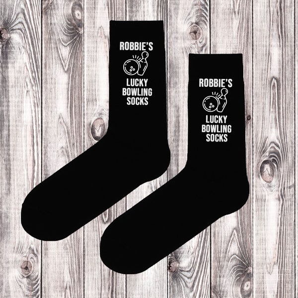 Lucky Bowling Socks - Personalised - Ten Pin Bowling / Bowling / Sport - Uncle - Dad - Grandad - Any Text / Name - Custom - Black Socks