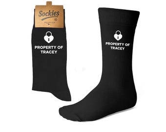 Personalised PROPERTY OF Name Socks - Fiancee Fiance Wife Husband Socks - Partner Love  Christmas present socks - Gifts for couples