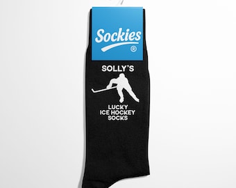 Personalised Lucky Ice Hockey Socks, Custom Hockey Gift, Funny Sports Socks for Him, Ice Hockey Present - Sockies®